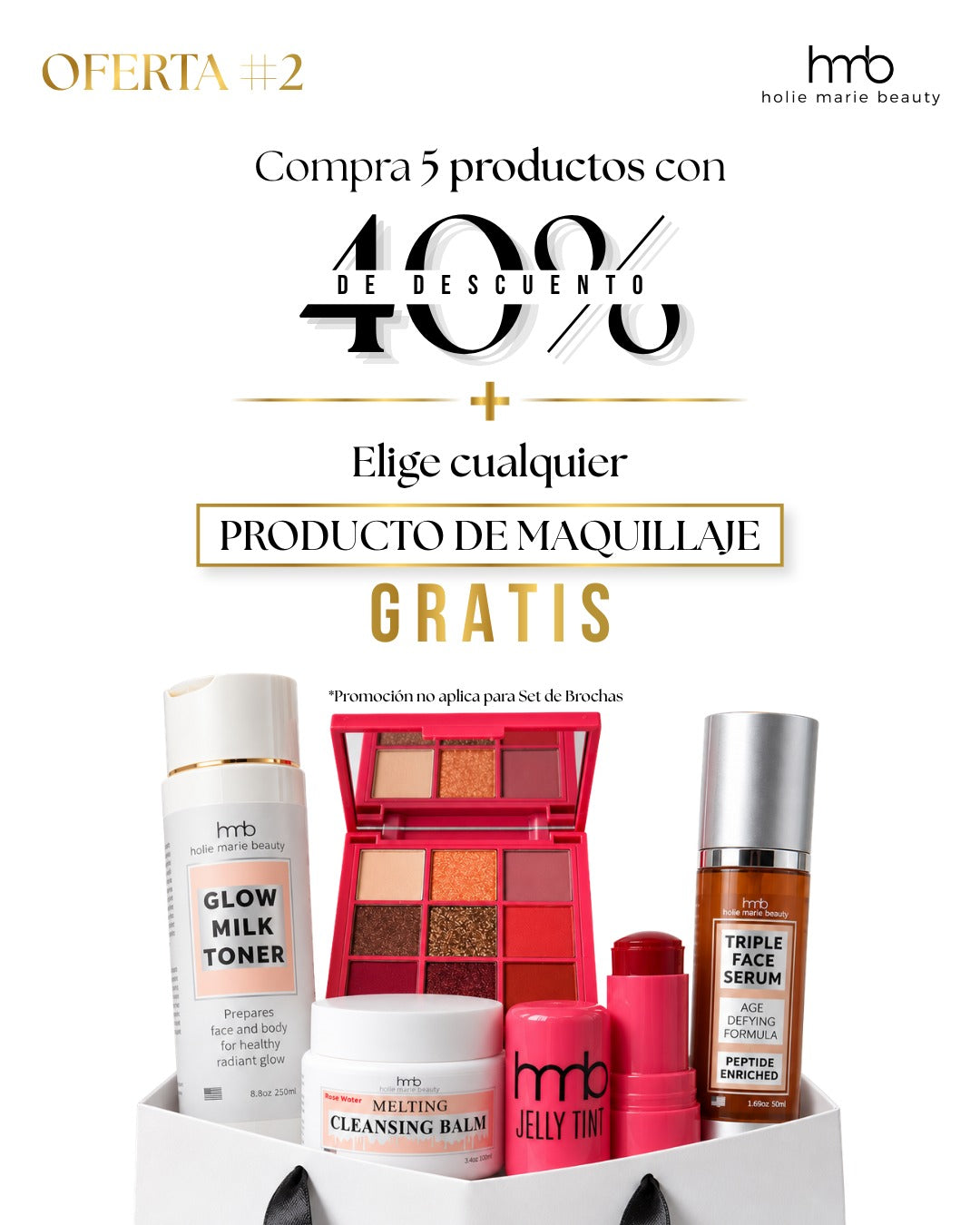 Oferta 2: 40 % de descuento más un producto de maquillaje gratis comprando 5